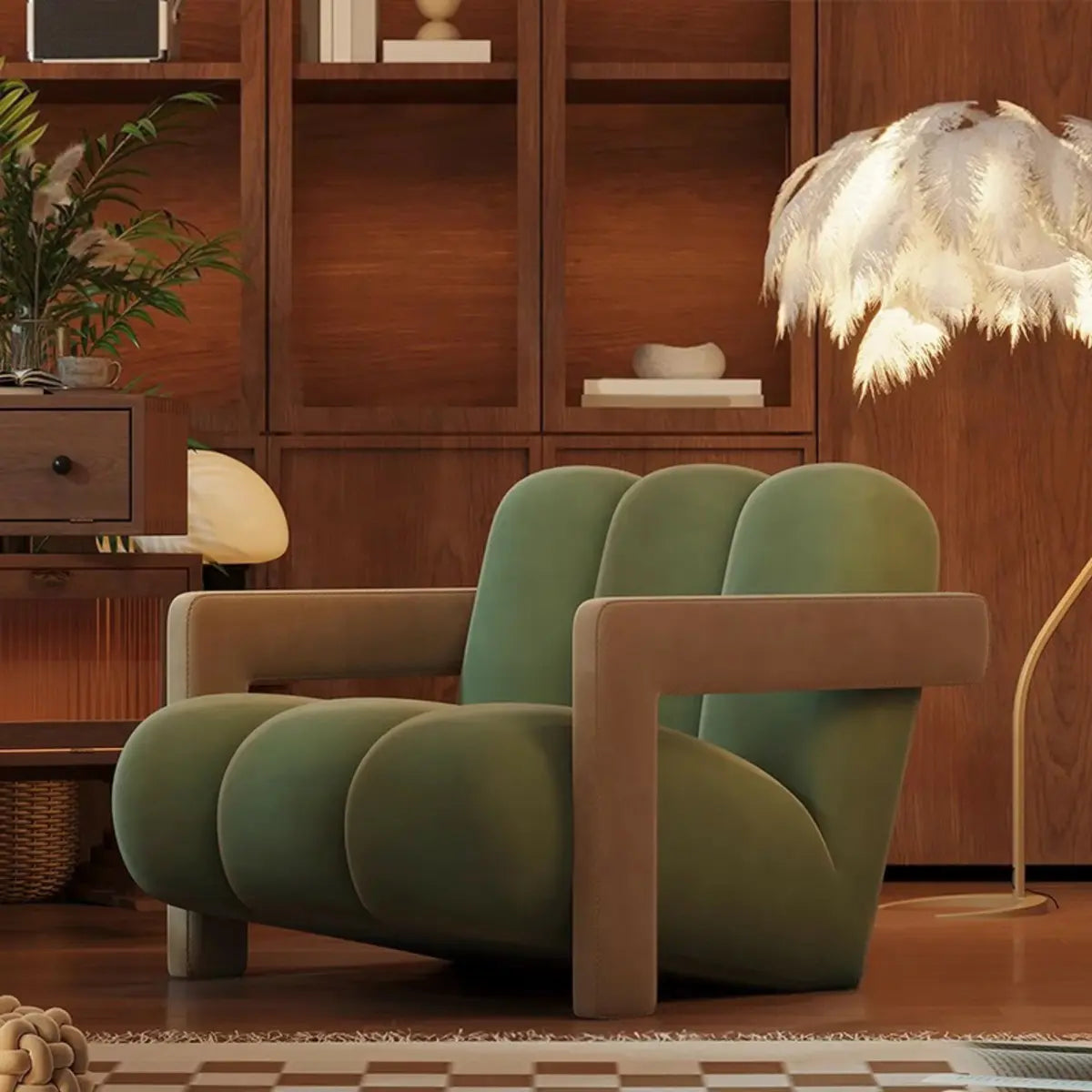 Beige-Khaki Scratch Resistant Flannel Lounge Chair