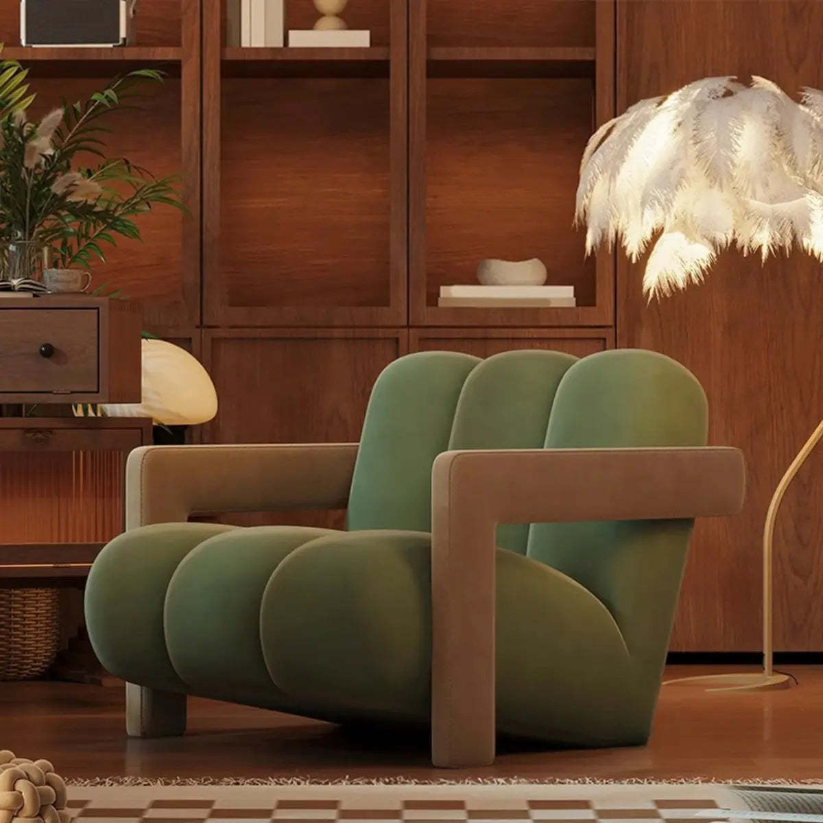 Beige-Khaki Scratch Resistant Flannel Lounge Chair