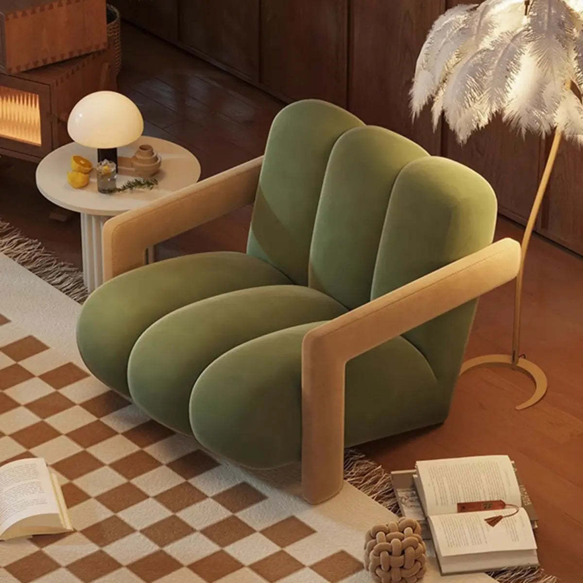 Beige-Khaki Scratch Resistant Flannel Lounge Chair