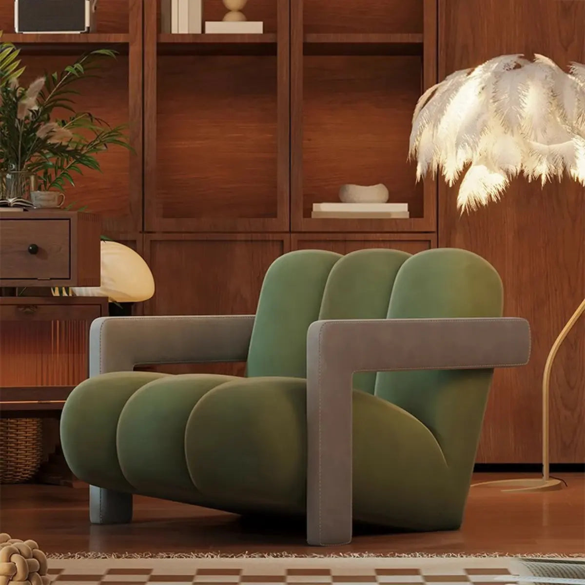 Beige-Khaki Scratch Resistant Flannel Lounge Chair — Beige/ Khaki / Flannel