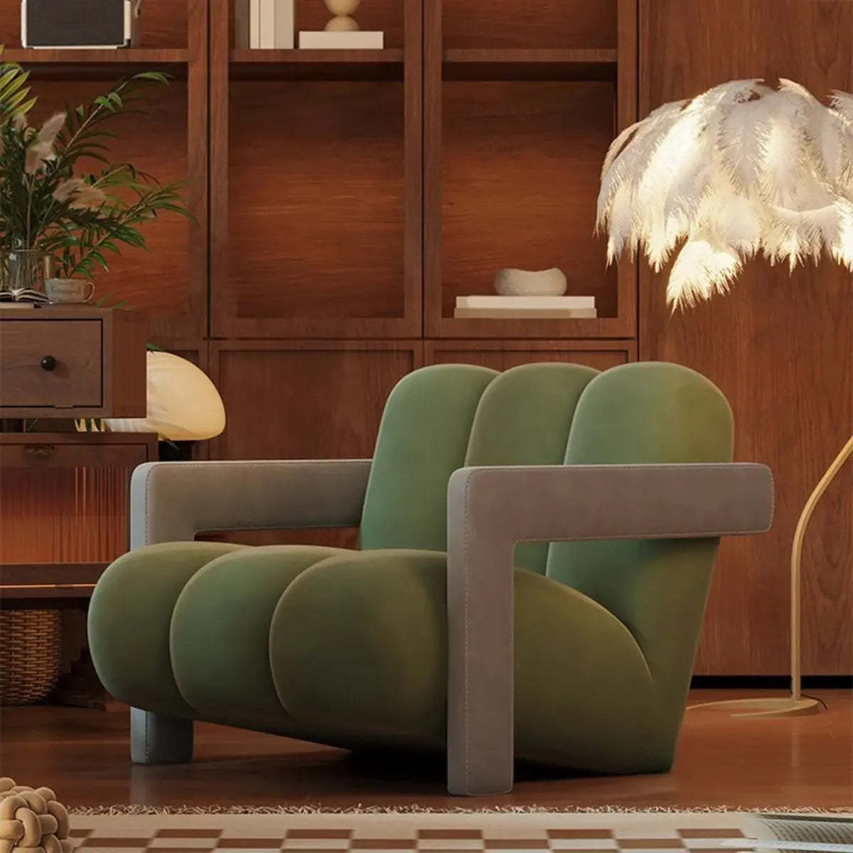 Beige-Khaki Scratch Resistant Flannel Lounge Chair — Beige/ Khaki / Flannel