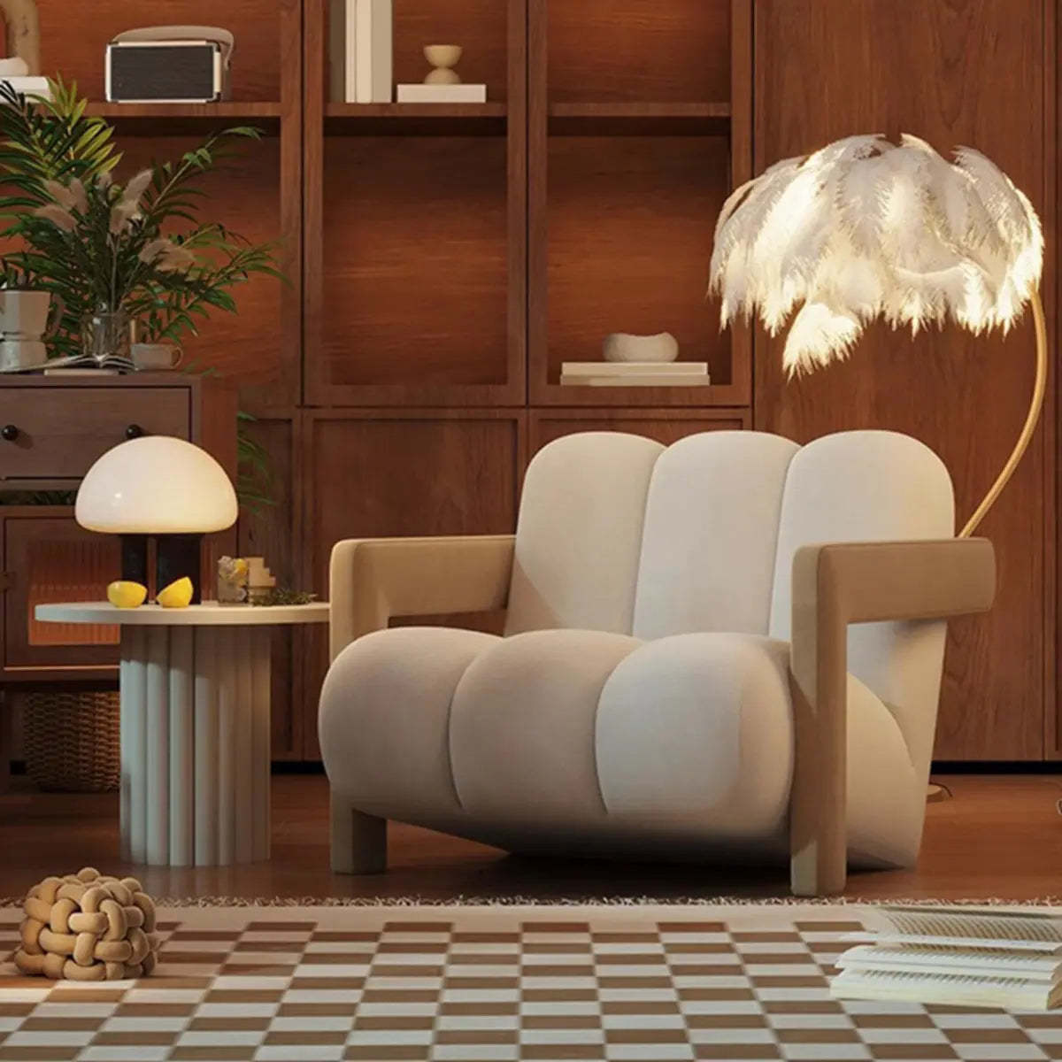 Beige-Khaki Scratch Resistant Flannel Lounge Chair — Beige/ Light Gray / Flannel