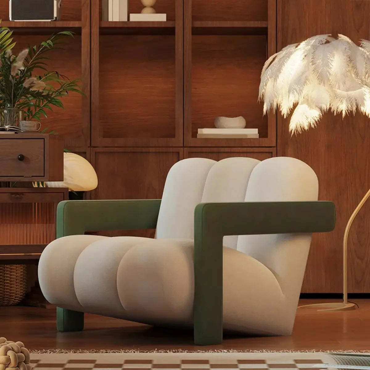 Beige-Khaki Scratch Resistant Flannel Lounge Chair — Green / Flannel