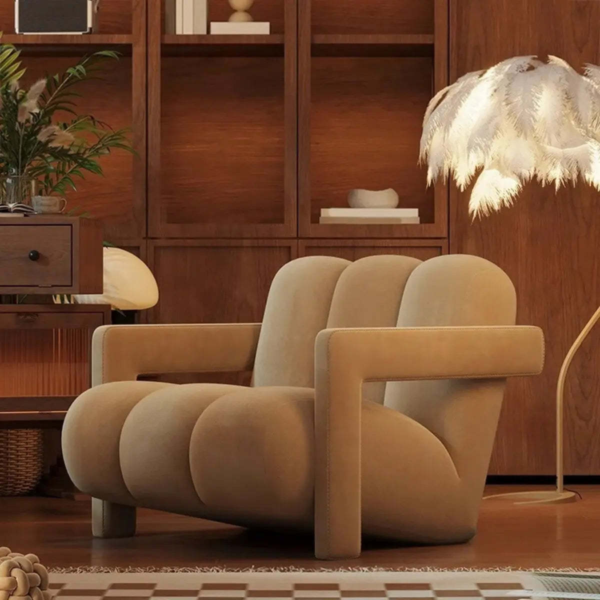 Beige-Khaki Scratch Resistant Flannel Lounge Chair — Green/ Khaki / Flannel