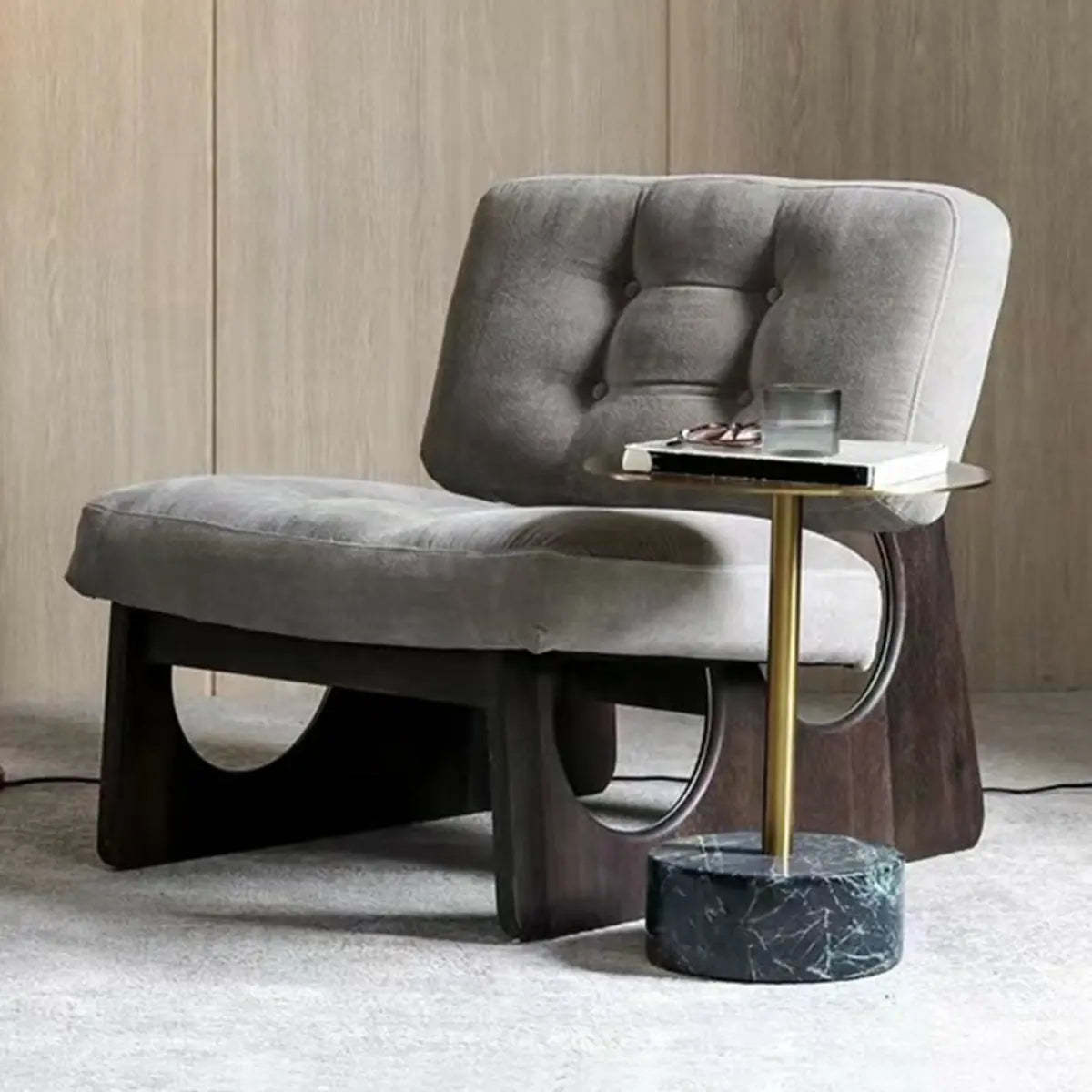 Beige Leather Biscuit-Back Light Wood Sled Side Chair
