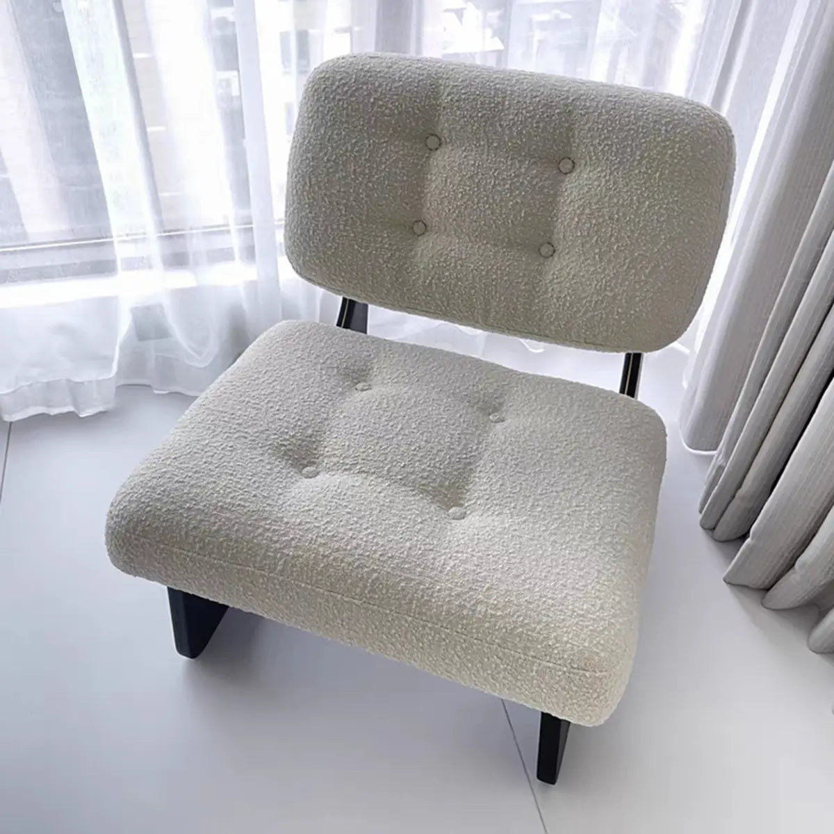 Beige Leather Biscuit-Back Light Wood Sled Side Chair