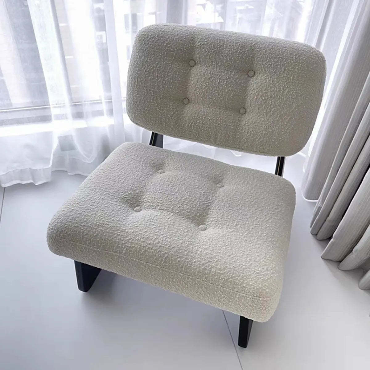 Beige Leather Biscuit-Back Light Wood Sled Side Chair