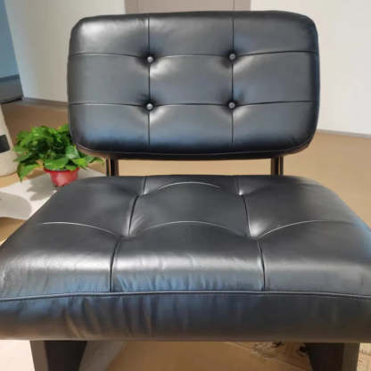 Beige Leather Biscuit-Back Light Wood Sled Side Chair