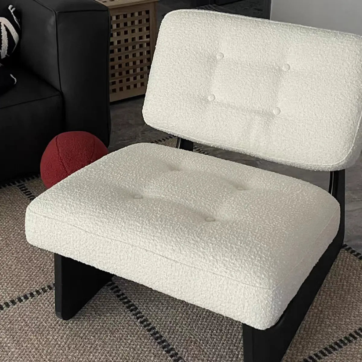 Beige Leather Biscuit-Back Light Wood Sled Side Chair