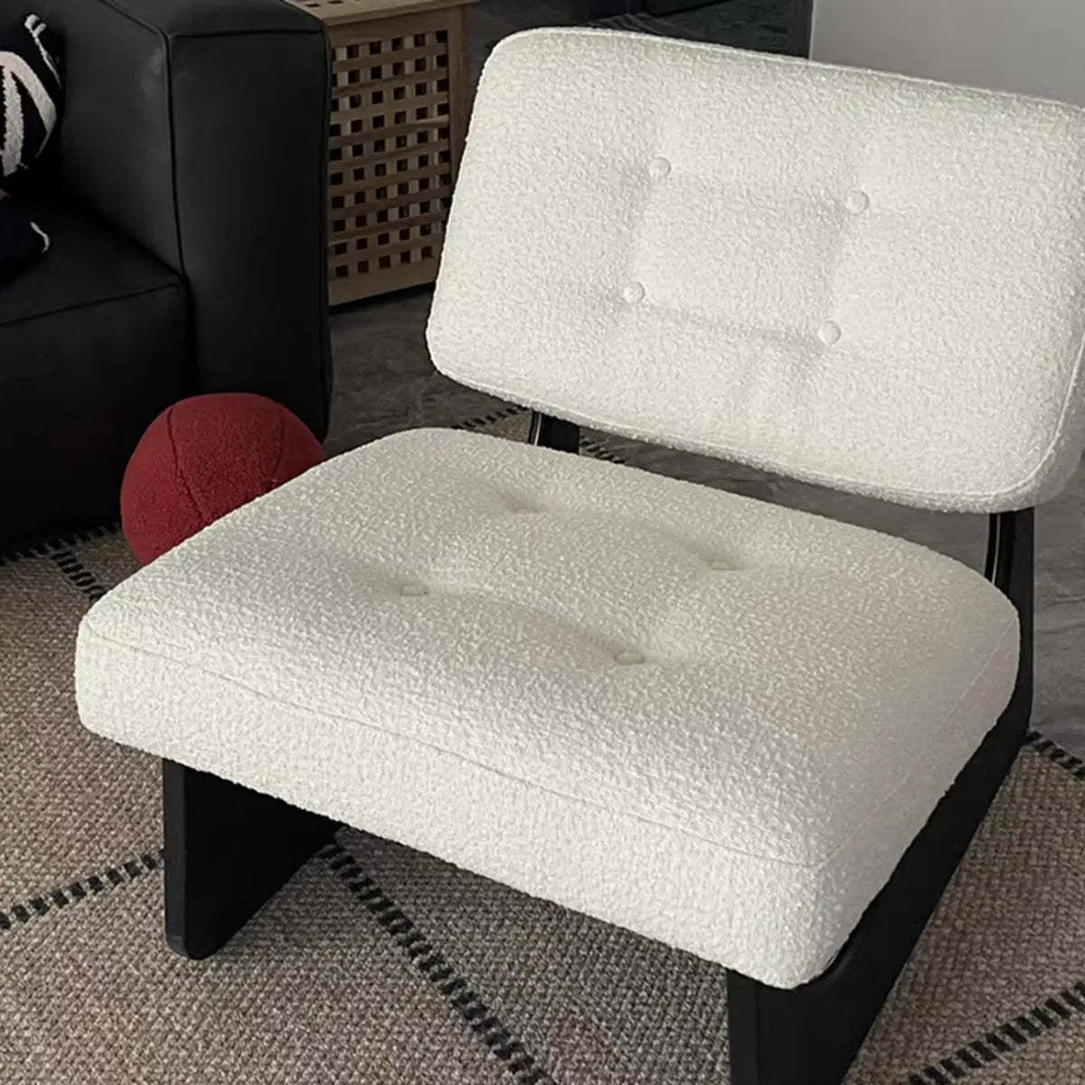 Beige Leather Biscuit-Back Light Wood Sled Side Chair