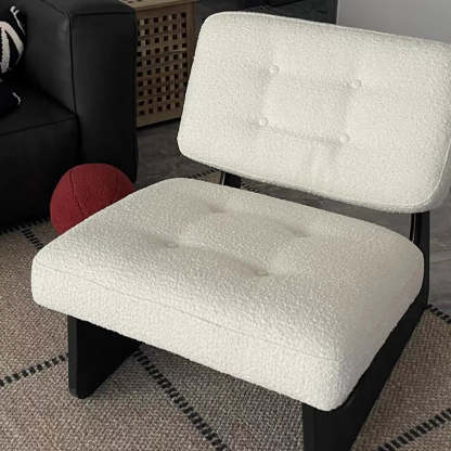 Beige Leather Biscuit-Back Light Wood Sled Side Chair