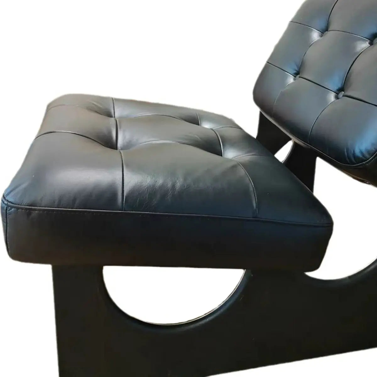 Beige Leather Biscuit-Back Light Wood Sled Side Chair