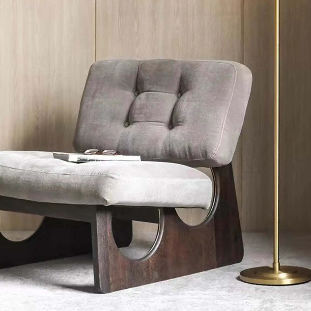 Beige Leather Biscuit-Back Light Wood Sled Side Chair