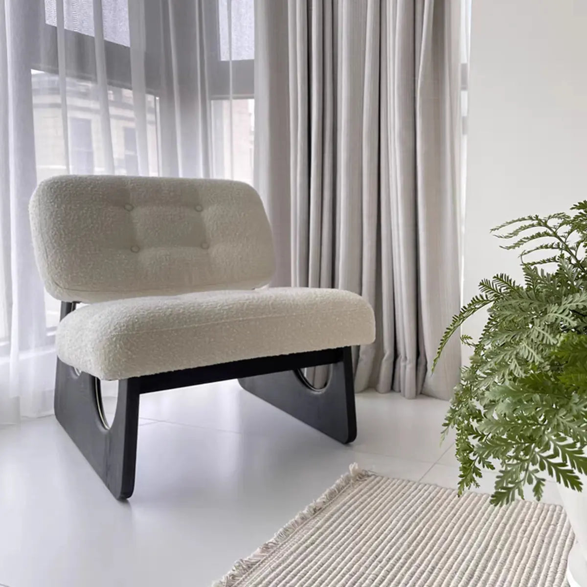 Beige Leather Biscuit-Back Light Wood Sled Side Chair