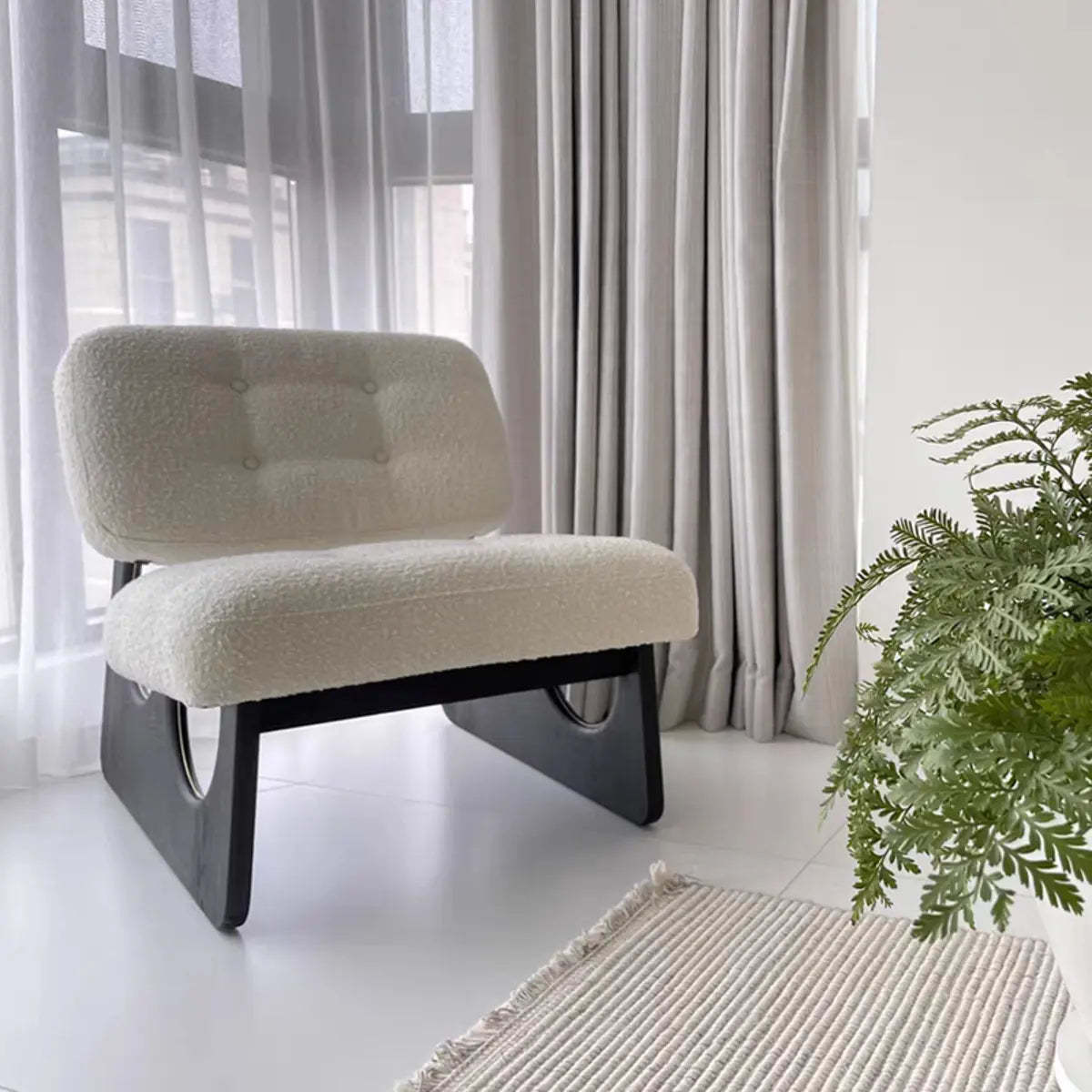 Beige Leather Biscuit-Back Light Wood Sled Side Chair