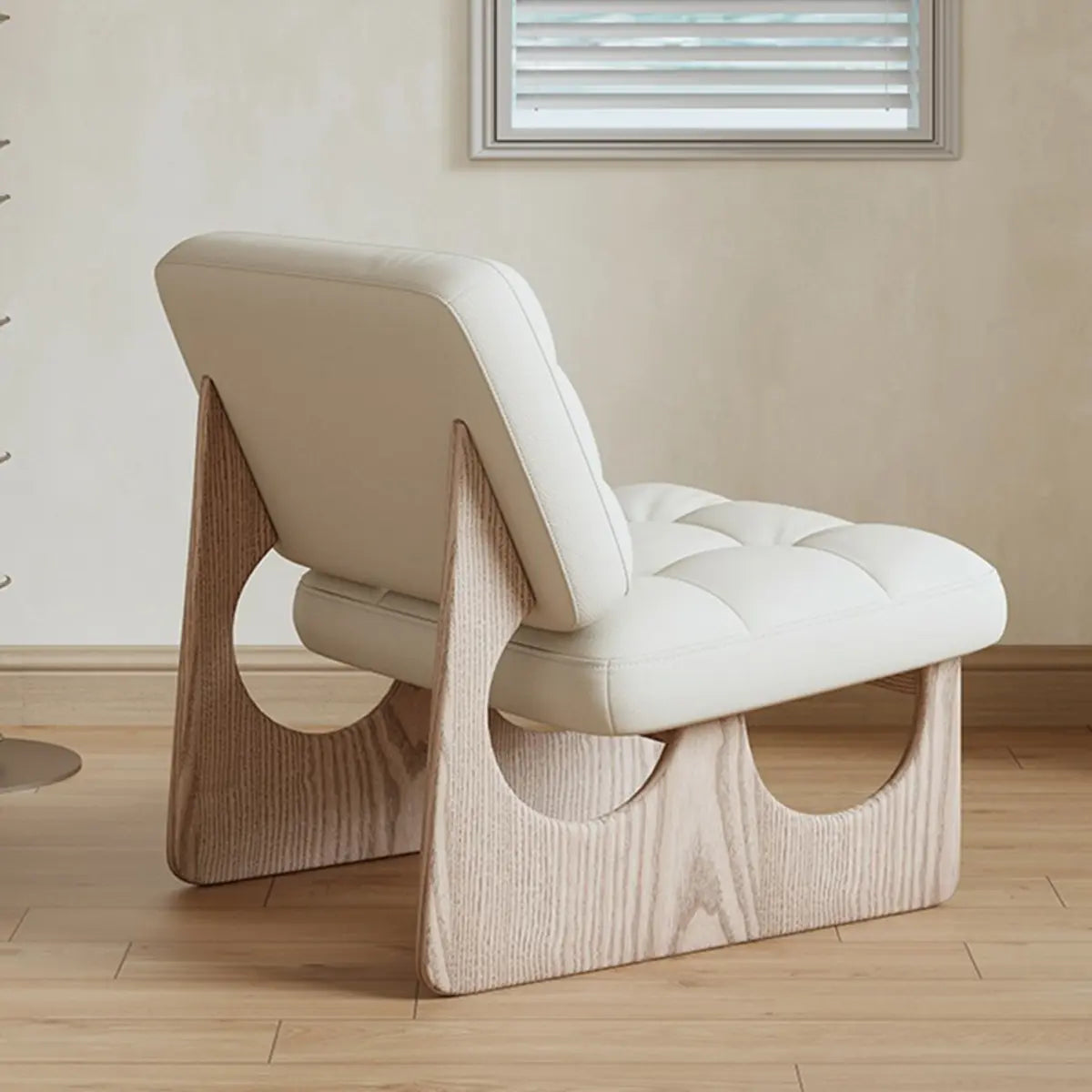 Beige Leather Biscuit-Back Light Wood Sled Side Chair — Beige/ Wood / Leather