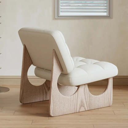 Beige Leather Biscuit-Back Light Wood Sled Side Chair — Beige/ Wood / Leather