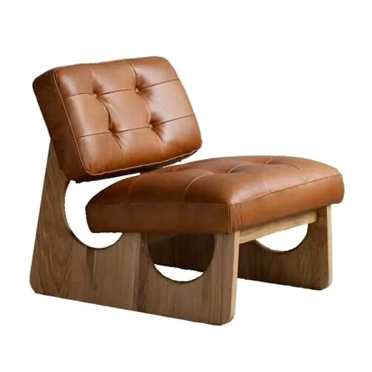 Beige Leather Biscuit-Back Light Wood Sled Side Chair — Grey / Flannel