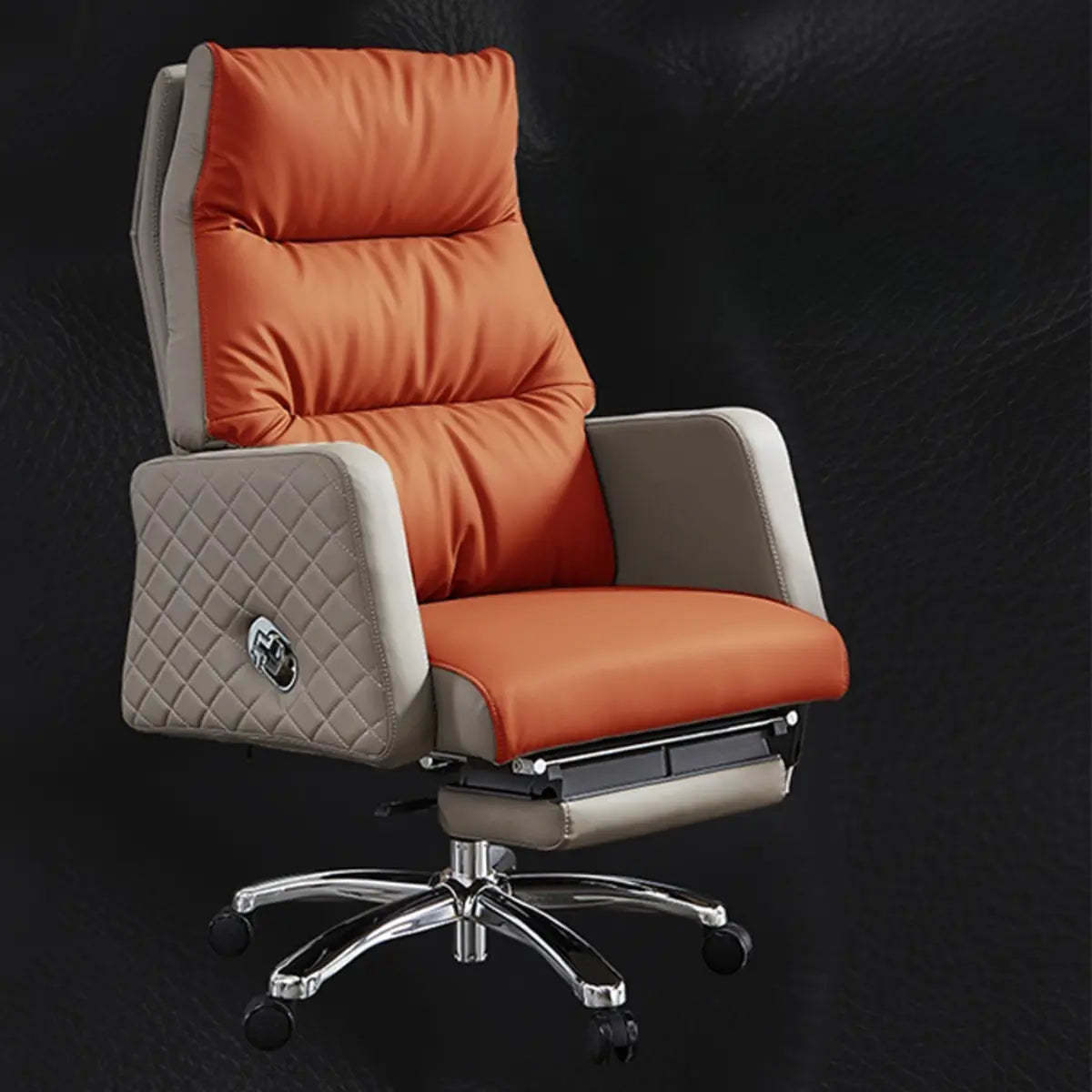 Beige Leather Reclining Executive Office Chair with Ottoman
