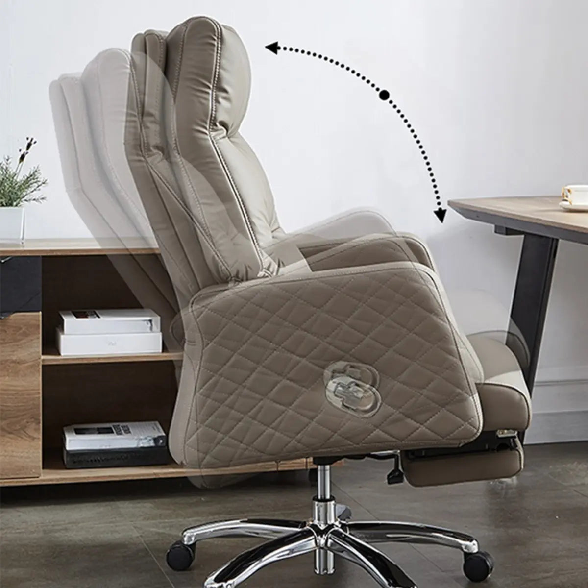 Beige Leather Reclining Executive Office Chair with Ottoman