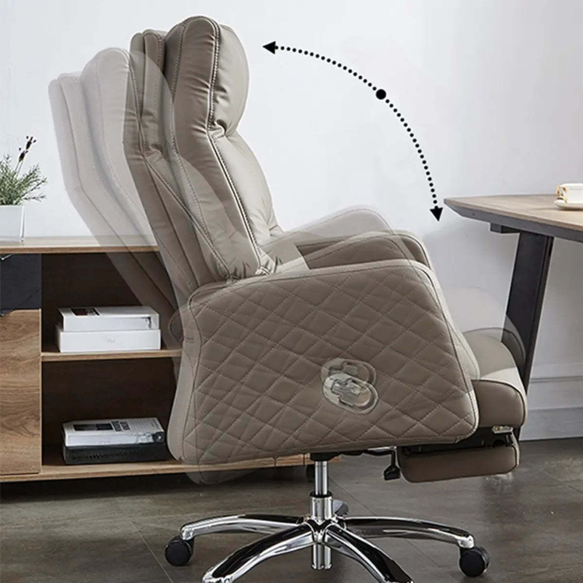 Beige Leather Reclining Executive Office Chair with Ottoman