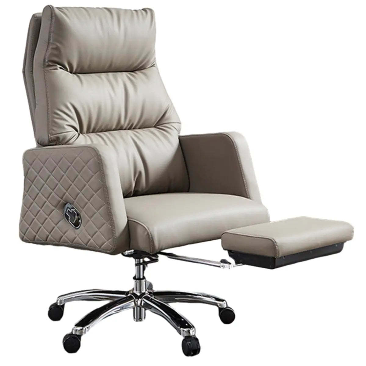 Beige Leather Reclining Executive Office Chair with Ottoman