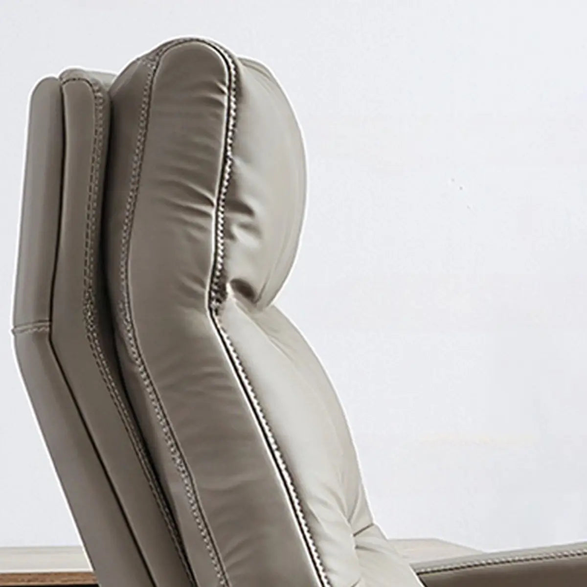 Beige Leather Reclining Executive Office Chair with Ottoman