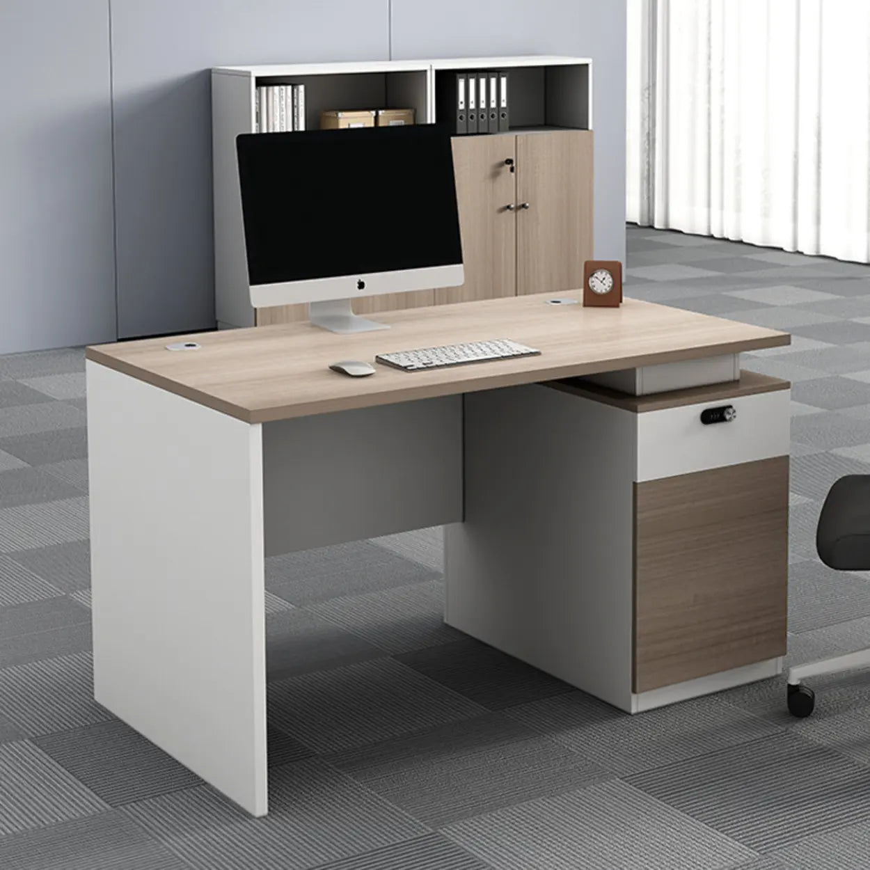 Beige Wood Drawer Cabinet Computer Desk