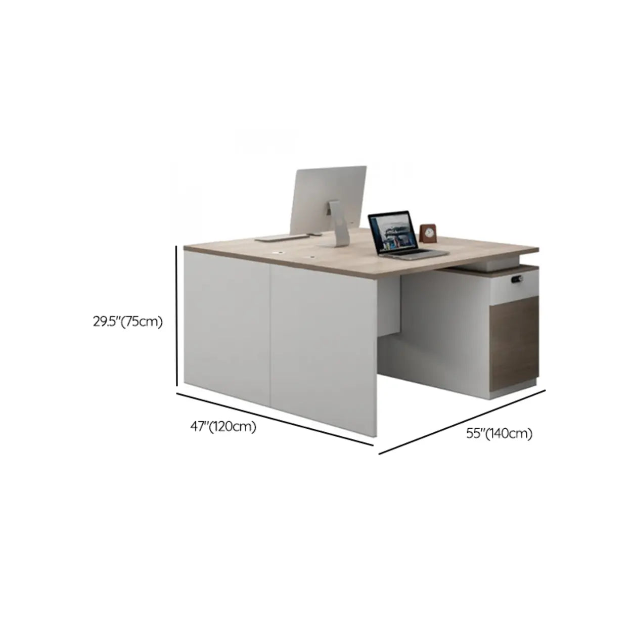 Beige Wood Drawer Cabinet Computer Desk