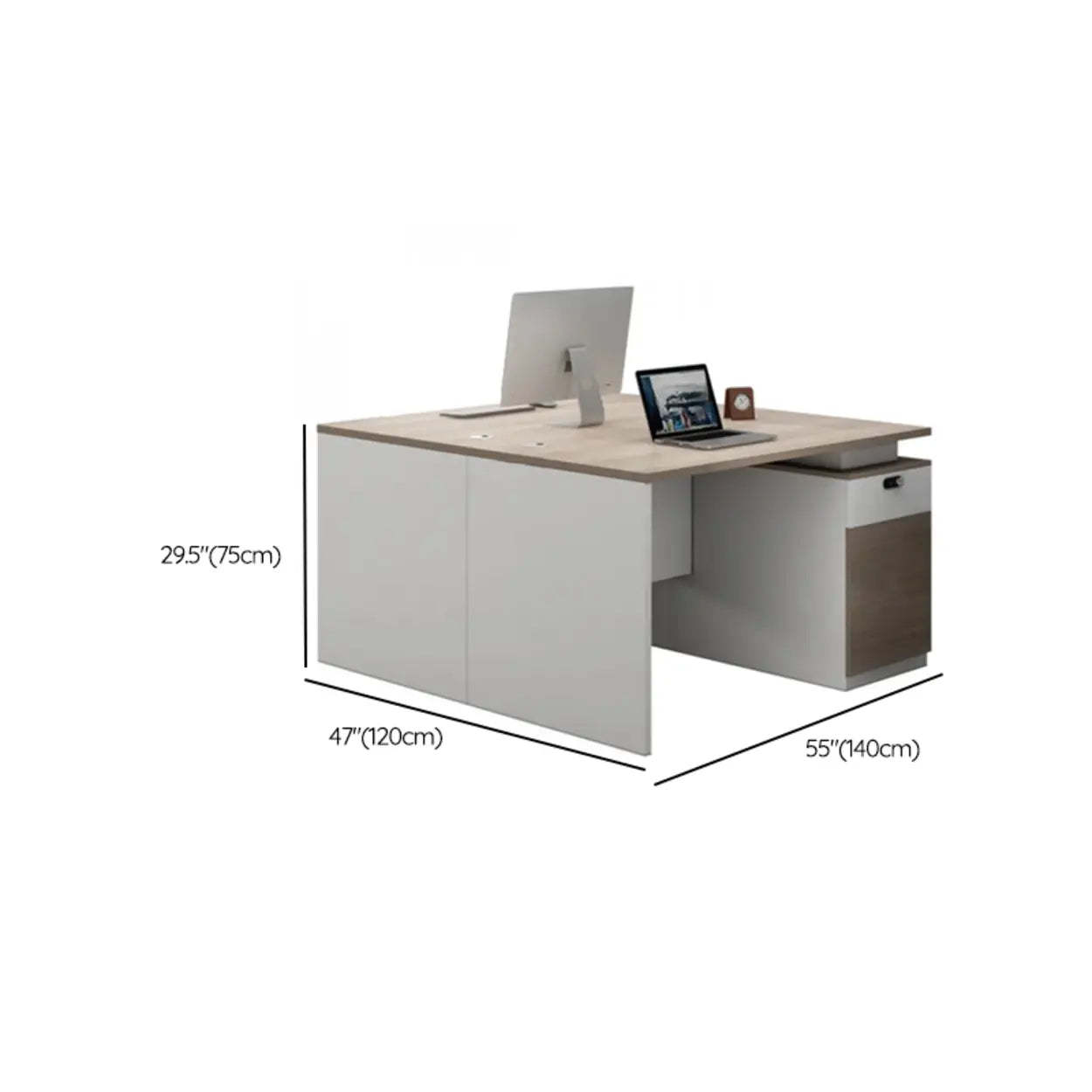 Beige Wood Drawer Cabinet Computer Desk