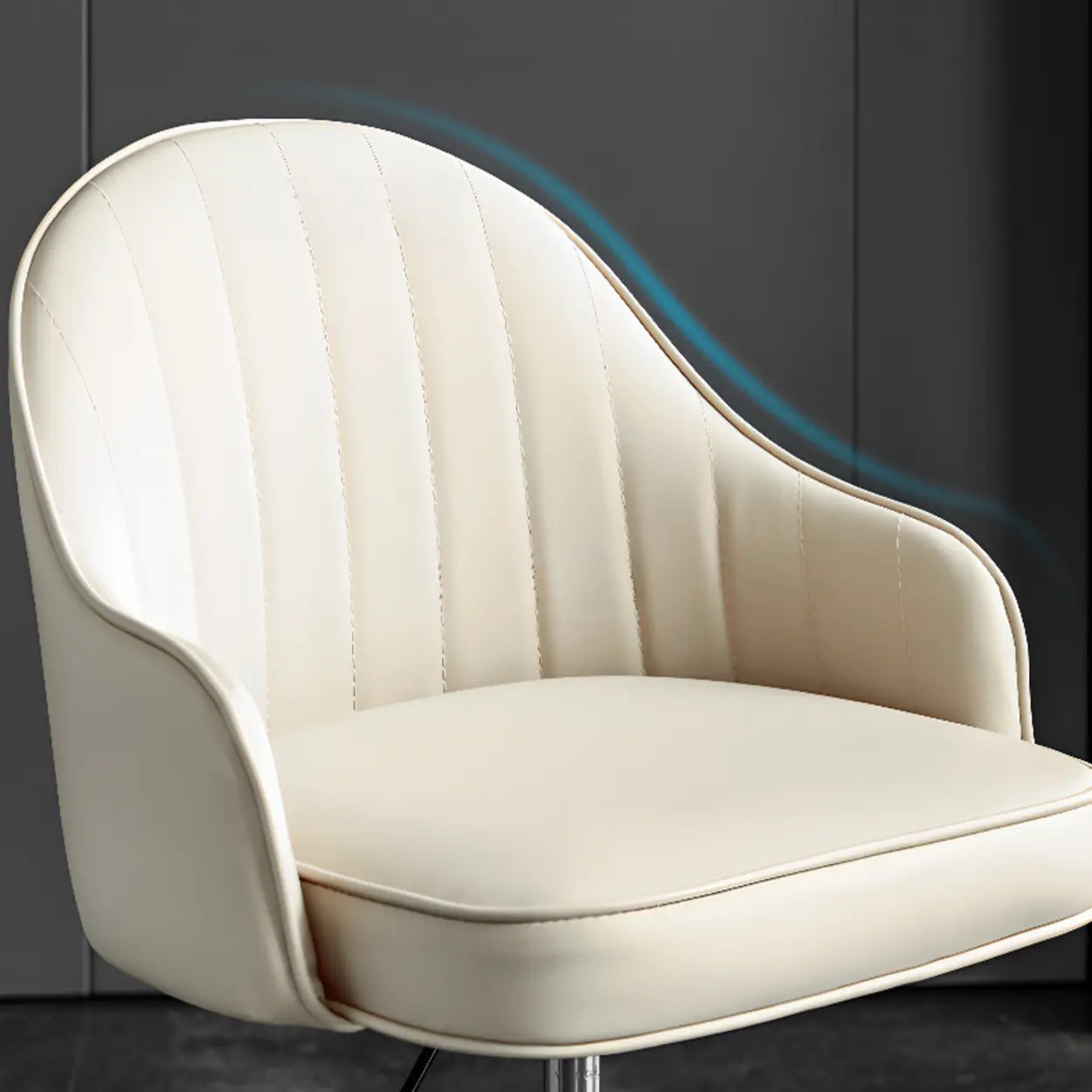 Beige Curved Leather Low-Back Swivel Office Chair — Green / Casters Included / Silver