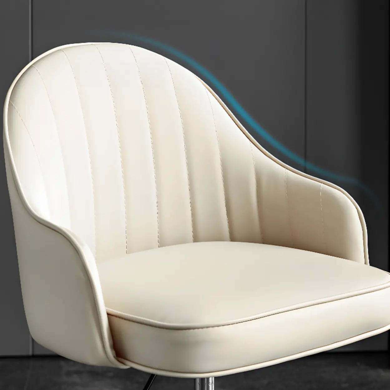 Beige Curved Leather Low-Back Swivel Office Chair — Green / Casters Included / Silver