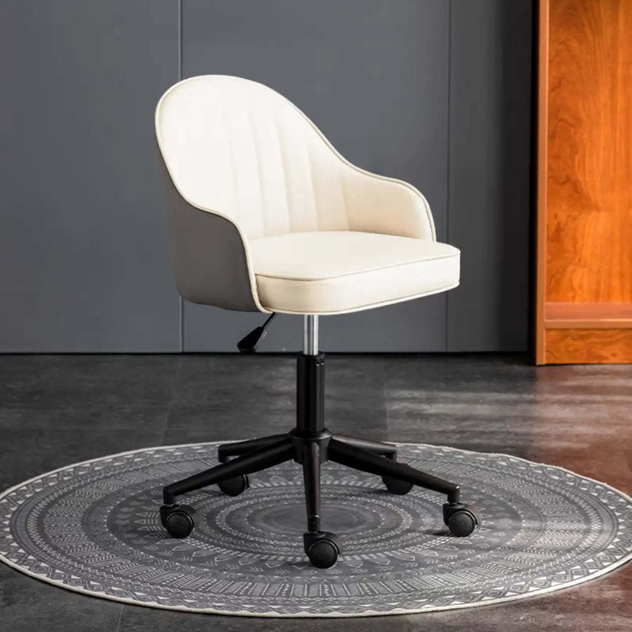 Beige Curved Leather Low-Back Swivel Office Chair — Orange / Casters Included / Black