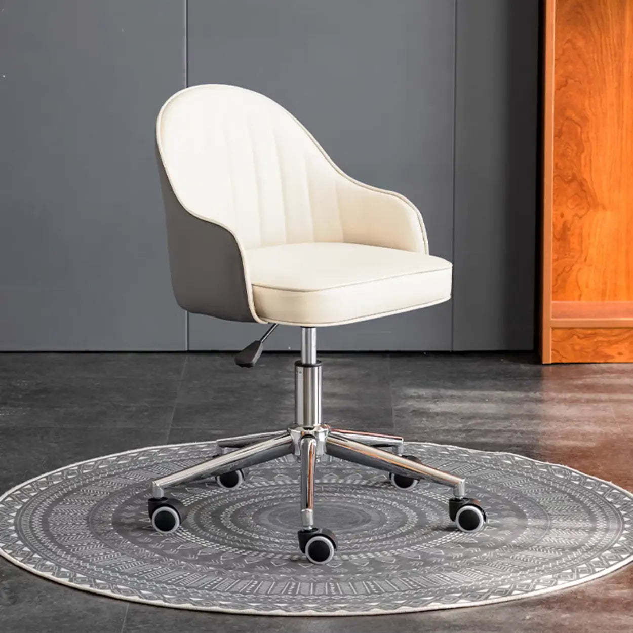 Leather curved low-back gray leather metal office chairs