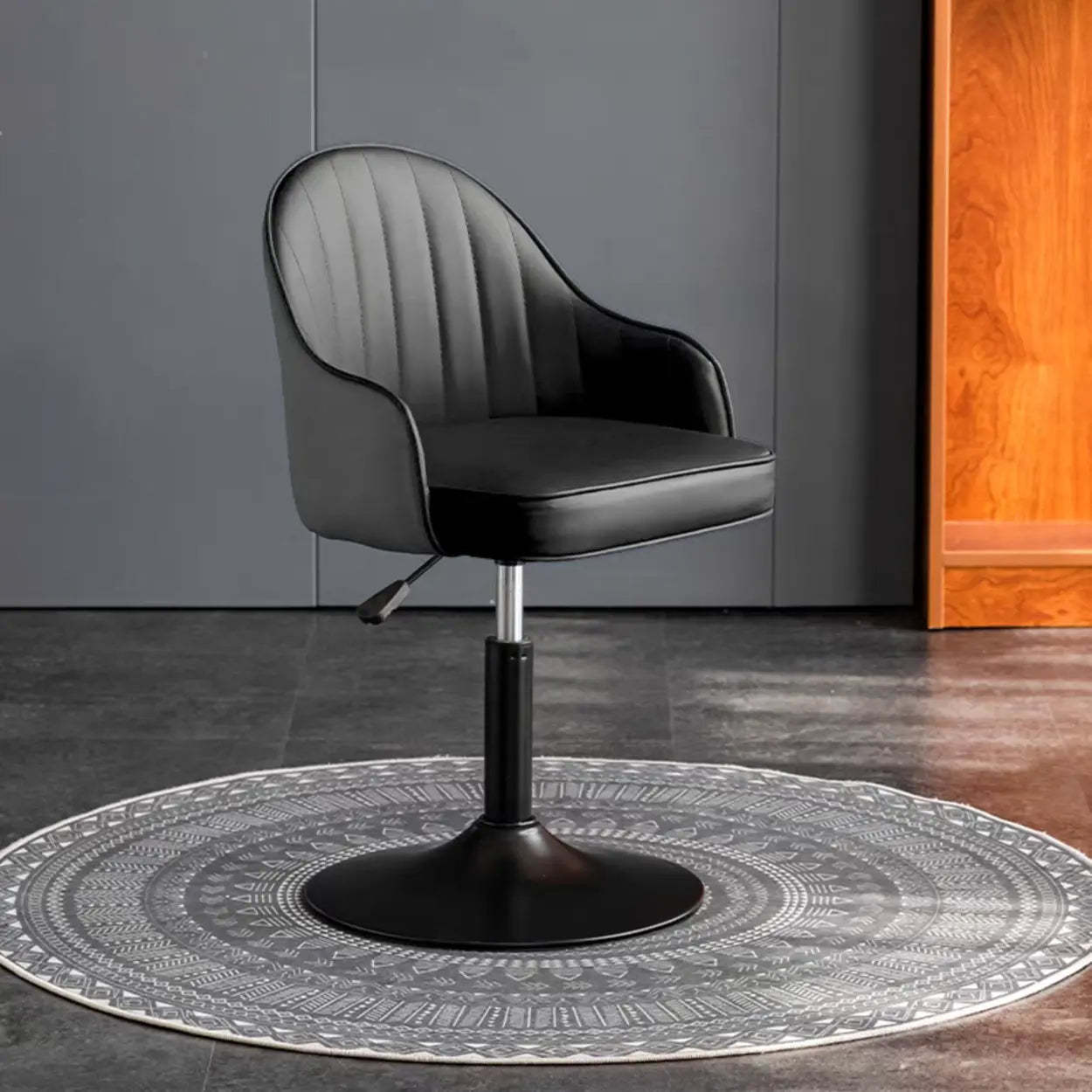 Beige Curved Leather Low-Back Swivel Office Chair