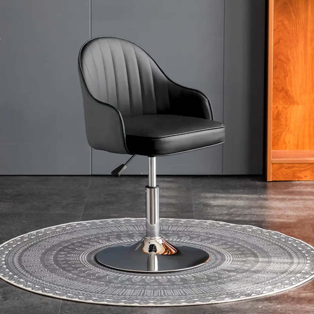 Beige Curved Leather Low-Back Swivel Office Chair