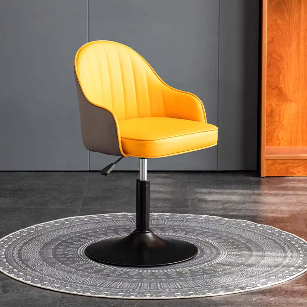 Beige Curved Leather Low-Back Swivel Office Chair