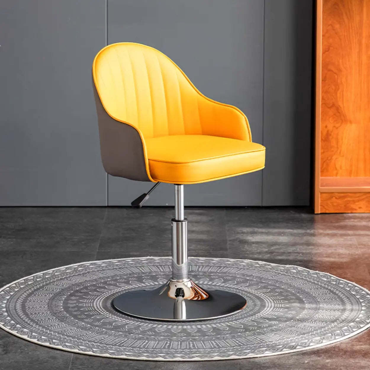 Beige Curved Leather Low-Back Swivel Office Chair