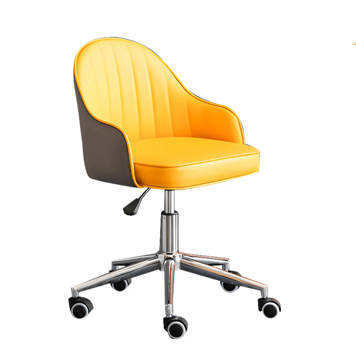 Beige Curved Leather Low-Back Swivel Office Chair — Off-White / Casters Included / Silver