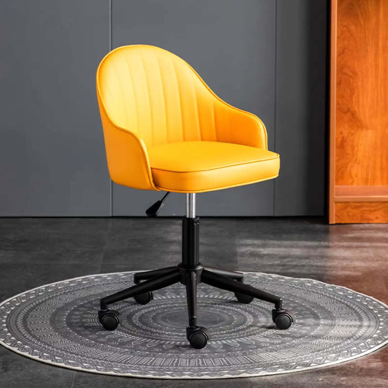 Beige Curved Leather Low-Back Swivel Office Chair — Orange/ Gray / Casters Included / Black