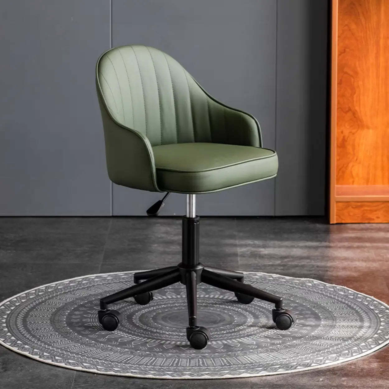 Beige Curved Leather Low-Back Swivel Office Chair — Blue / Casters Included / Black