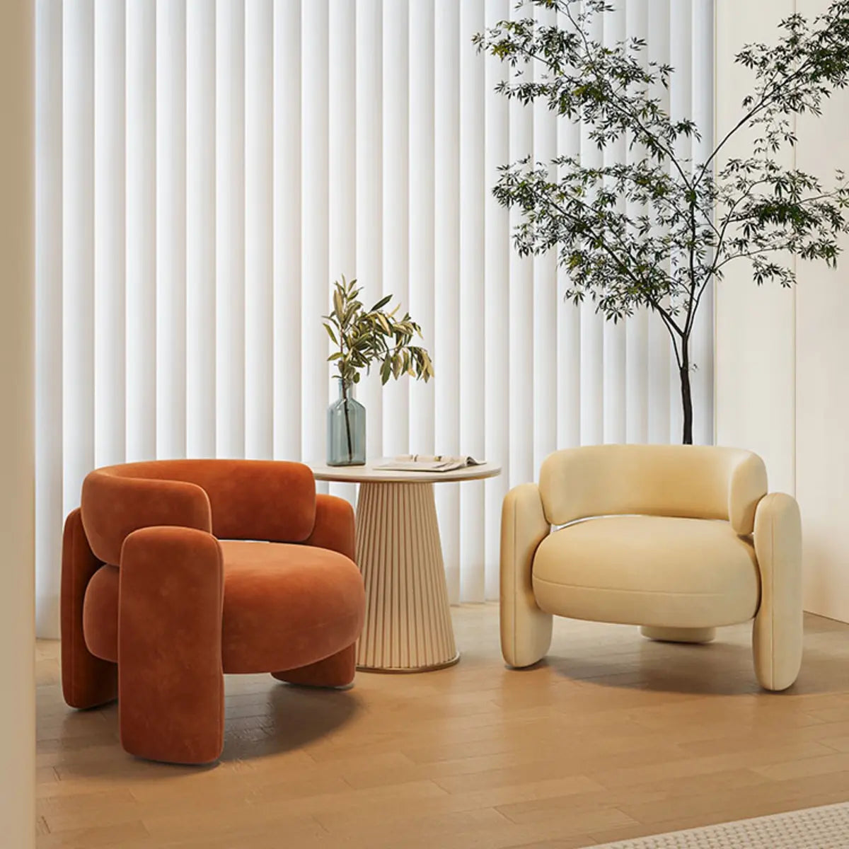 Beige Orange Frosted Velvet Arm Chair