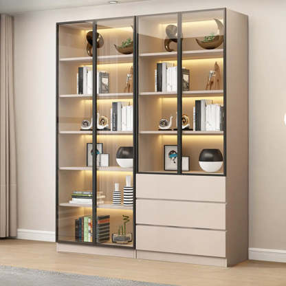 Beige Rectangular Glass Large Display Cabinet