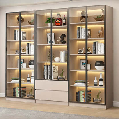 Beige Rectangular Glass Large Display Cabinet