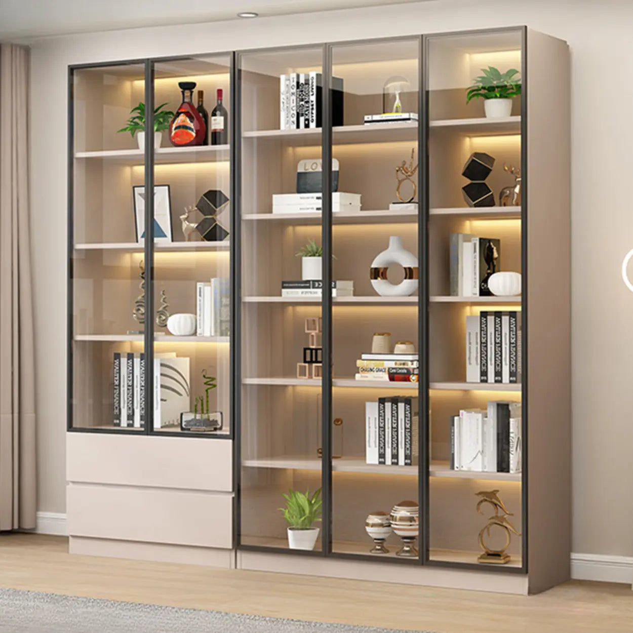 Beige Rectangular Glass Large Display Cabinet