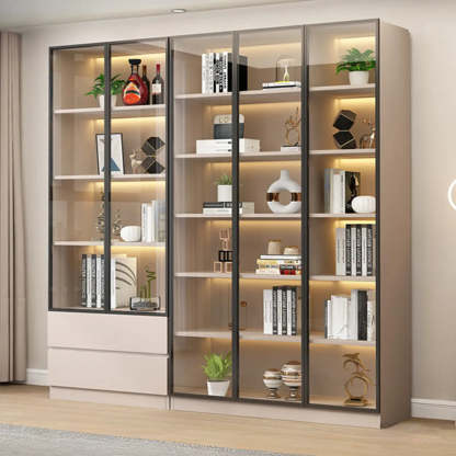 Beige Rectangular Glass Large Display Cabinet