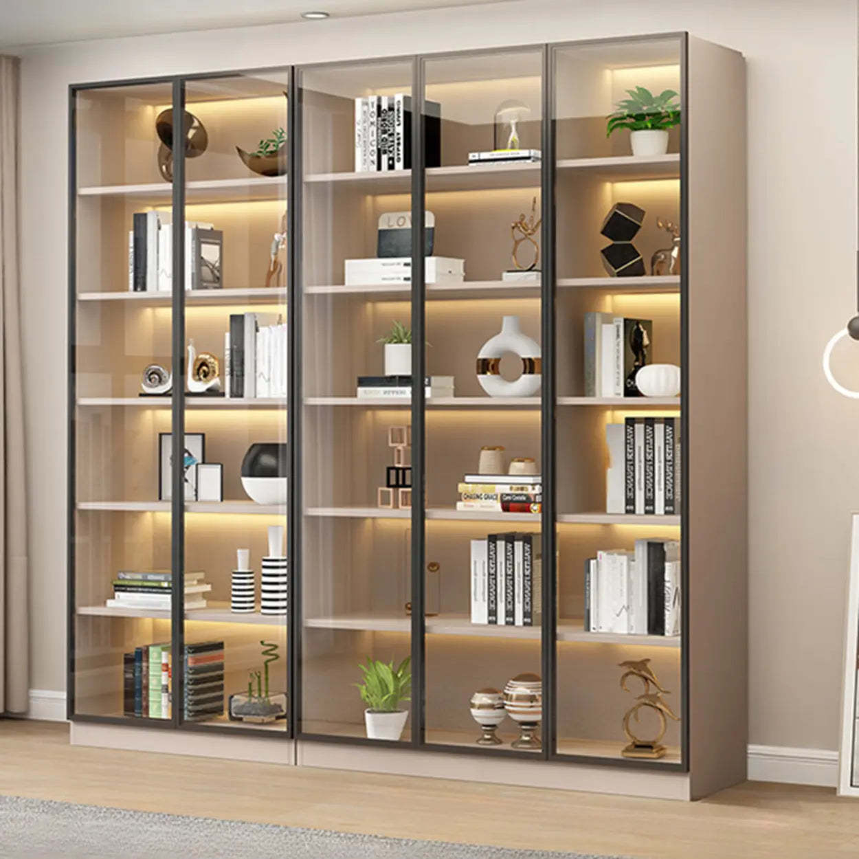 Beige Rectangular Glass Large Display Cabinet