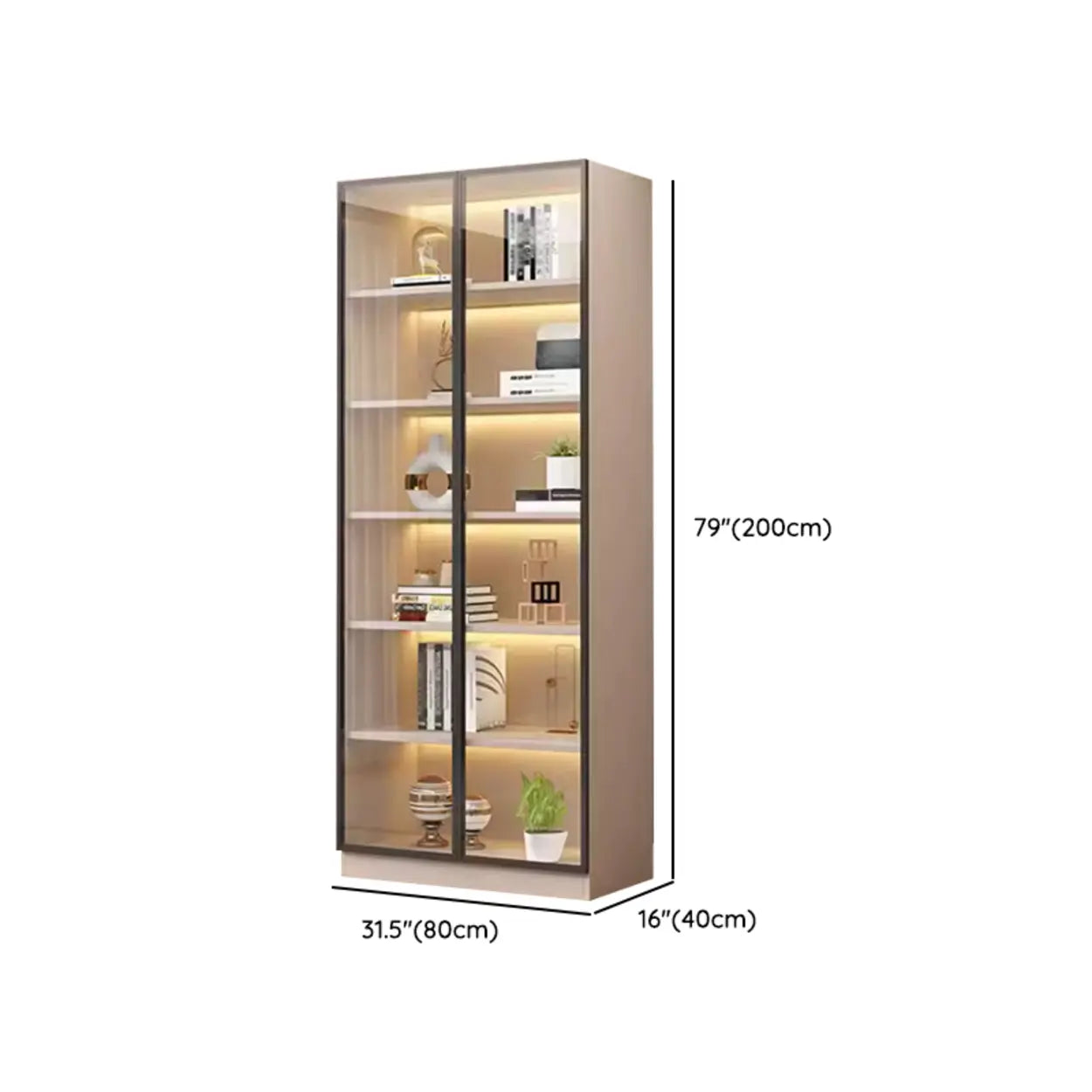Beige Rectangular Glass Large Display Cabinet