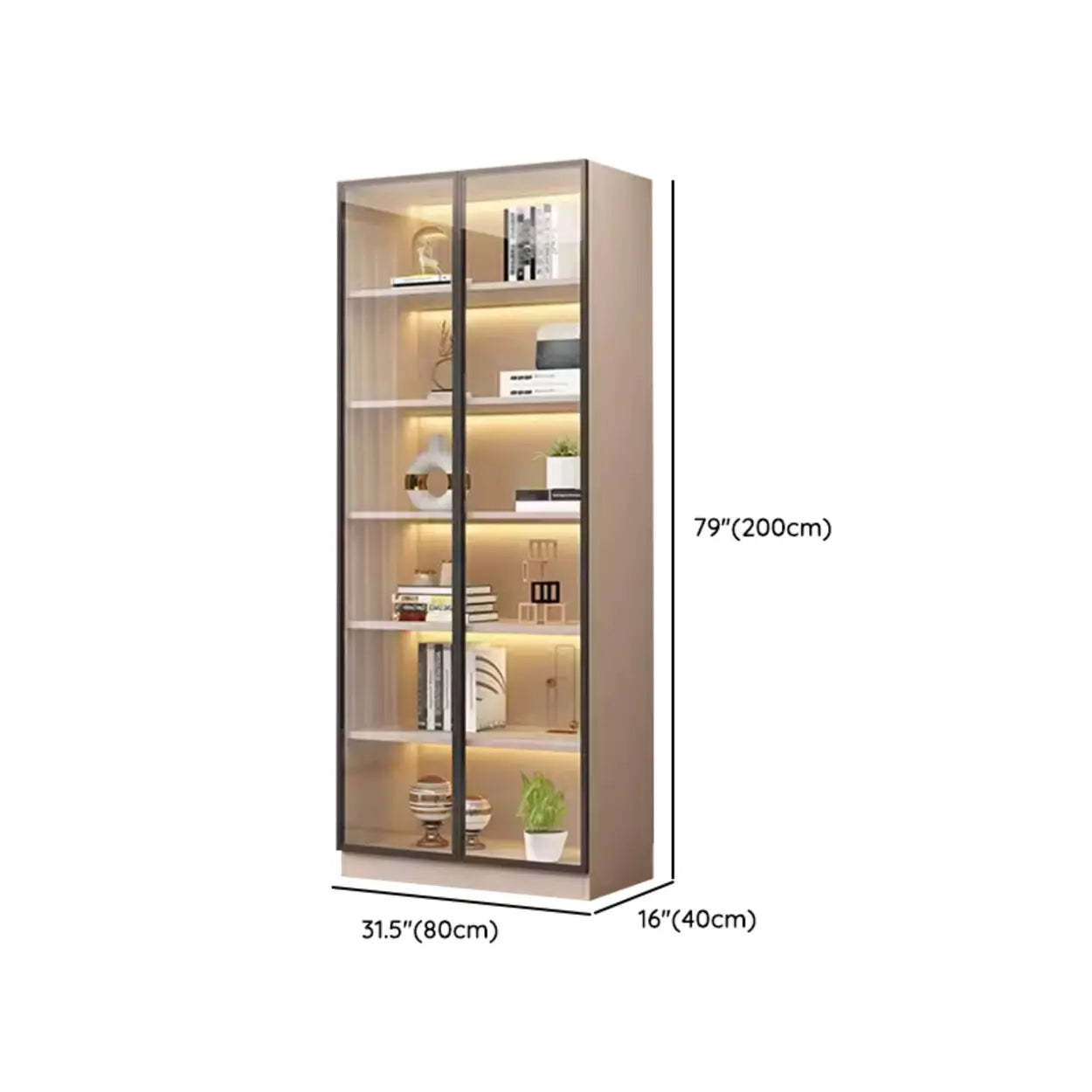 Beige Rectangular Glass Large Display Cabinet