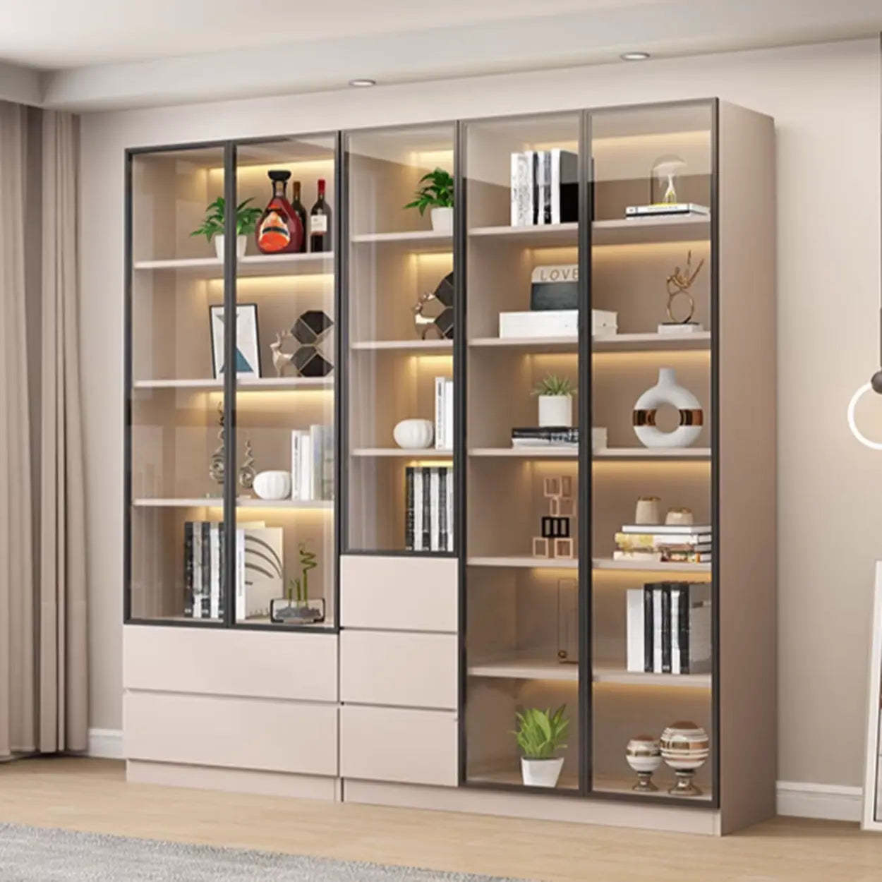 Beige Rectangular Glass Large Display Cabinet — 2